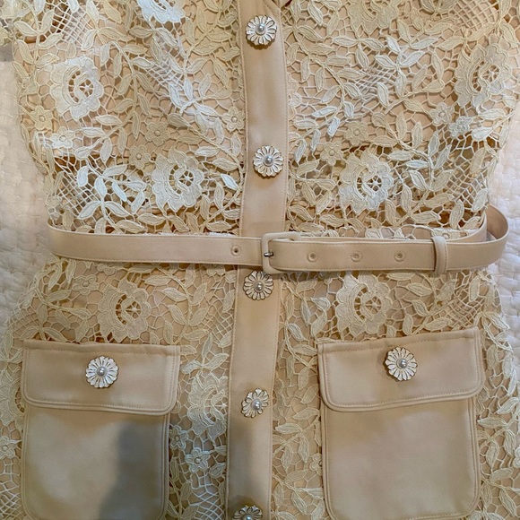 Self-Portrait Lace Belted Mini Dress in Cream (S/US 4) - Picture 8 of 16